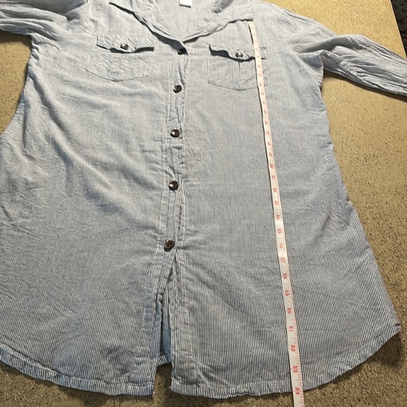 Dotti On Island Time Button Up Cover Up Shirt Dress gray white vertical stripe L - Picture 13 of 14